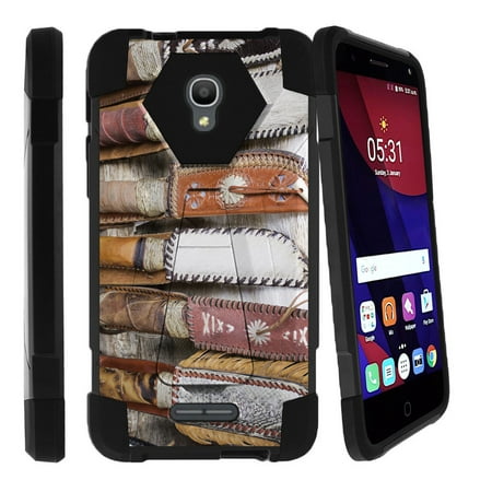 Alcatel One Touch Fierce 4 and Pop 4 Shock Fusion Heavy Duty Dual Layer Kickstand Case -  Leather