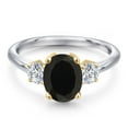 thumbnail image 3 of Gem Stone King 10K Two Tone Gold Black Onyx and Lab Grown Diamond 3-Stone Engagement Ring for Women | 2.54 Cttw | Oval 9X7MM | Gemstone December Birthstone (Size 9), 3 of 6