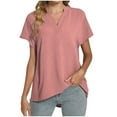 thumbnail image 1 of Timegard Womens Cotton Linen Tops Short Sleeve V-Neck Solid Color Lightweight Casual Loose Top Basic Tee, 1 of 5