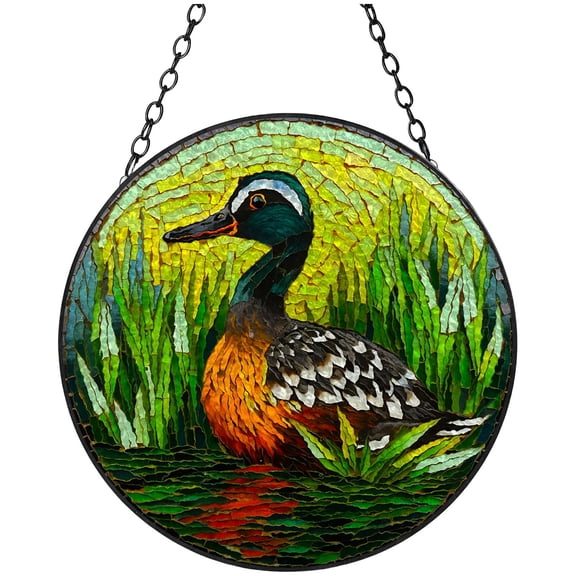 Wild Duck Stained Glass Suncatcher Handmade Window Hangings Colored Glass Suncatcher Crafts Kits for Indoor Garden Christmas Decoration 16x16cm(4)
