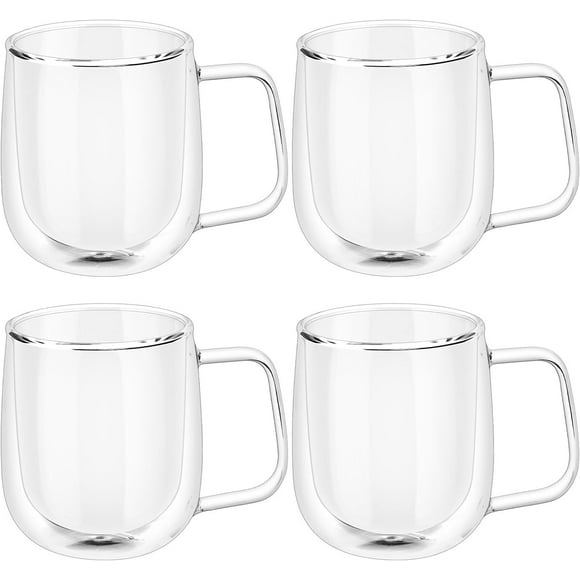 Double Wall Mug, Set of 4 Double Wall Clear Glass Coffee Cups, Borosilicate Glass Mug