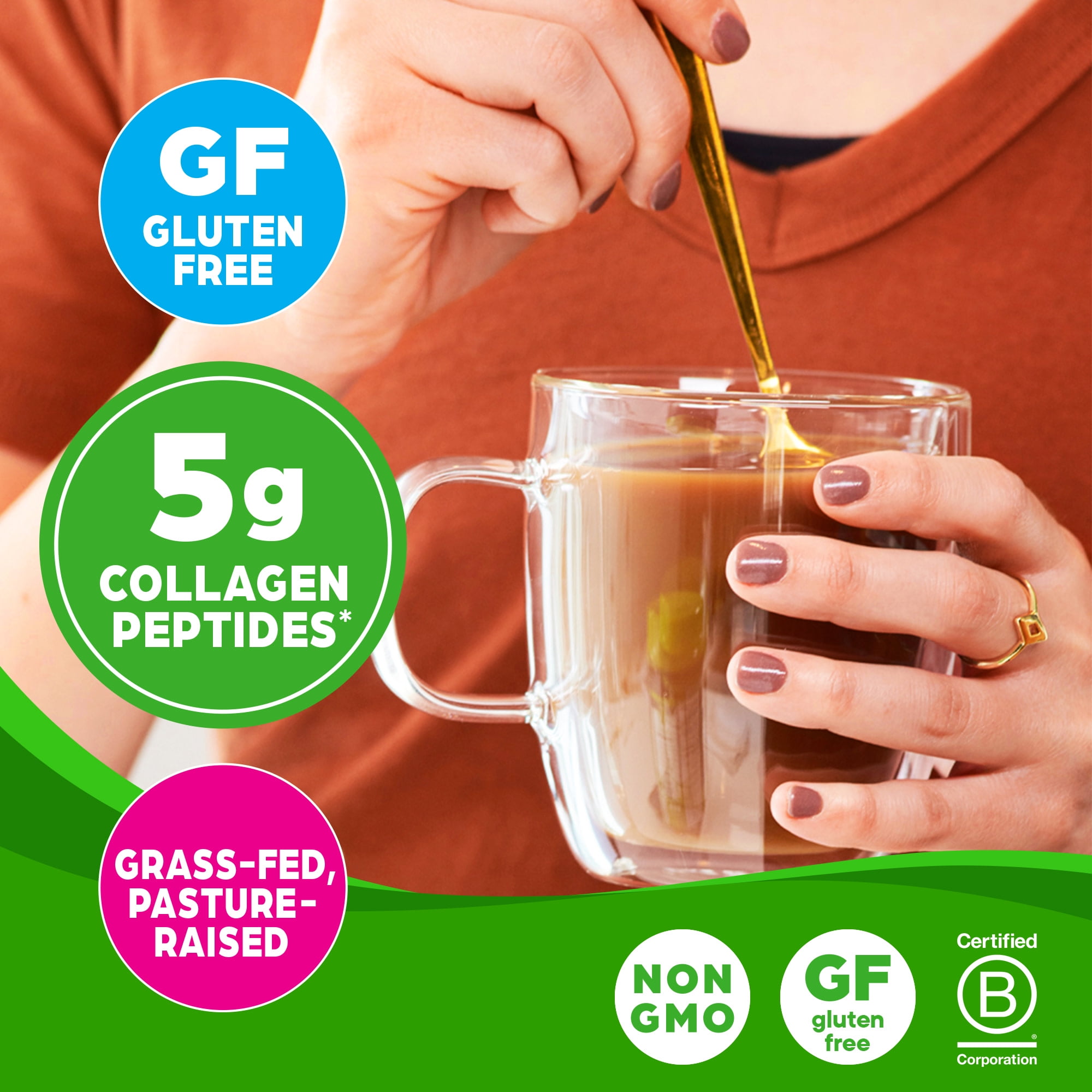Orgain Grass-Fed 5g Collagen Peptides Powder – Unflavored, Single Serve Sticks, 25ct