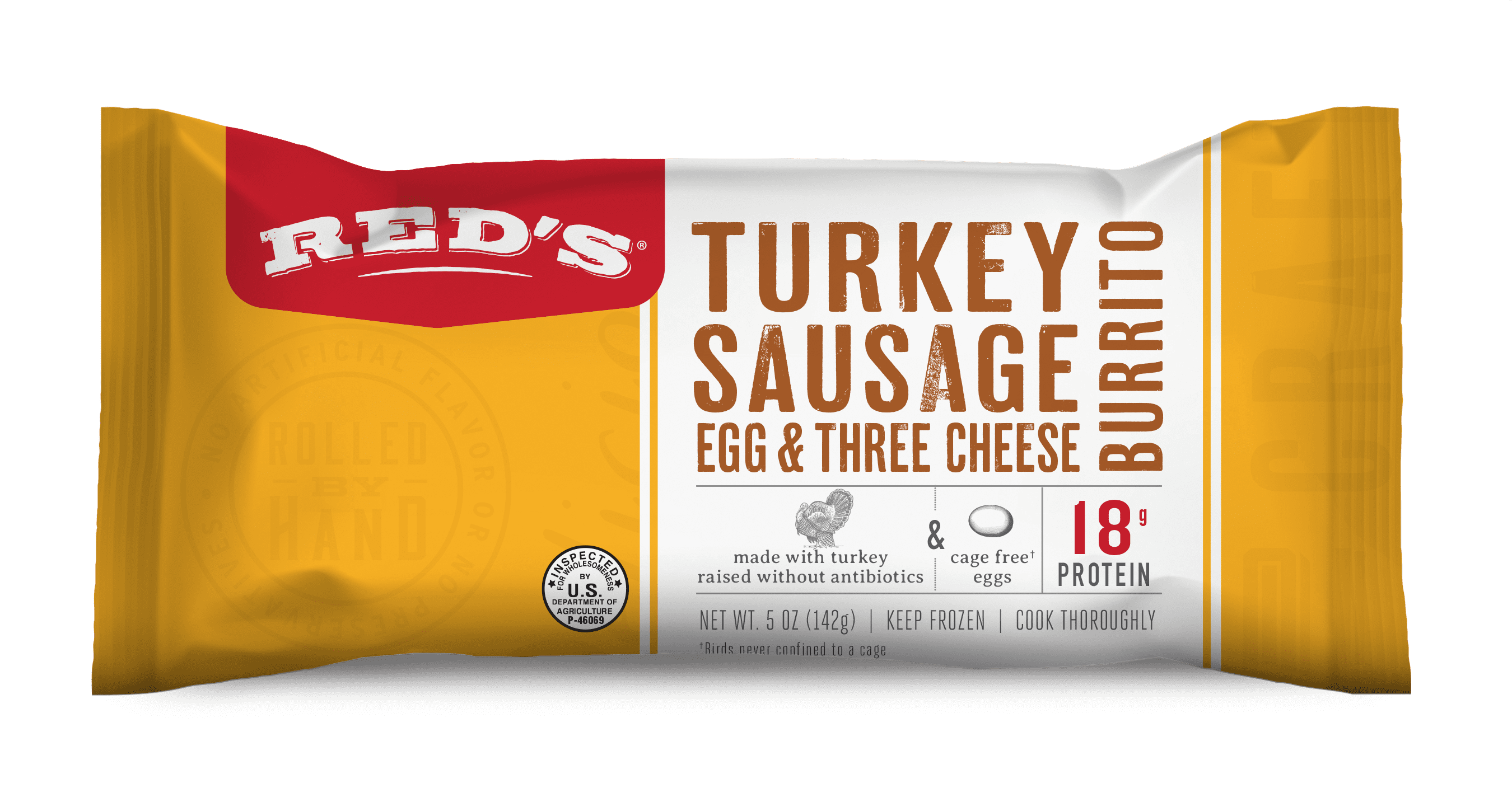 Red's Turkey Sausage, Egg and Three Cheese Breakfast Burrito, 5 oz (Frozen)