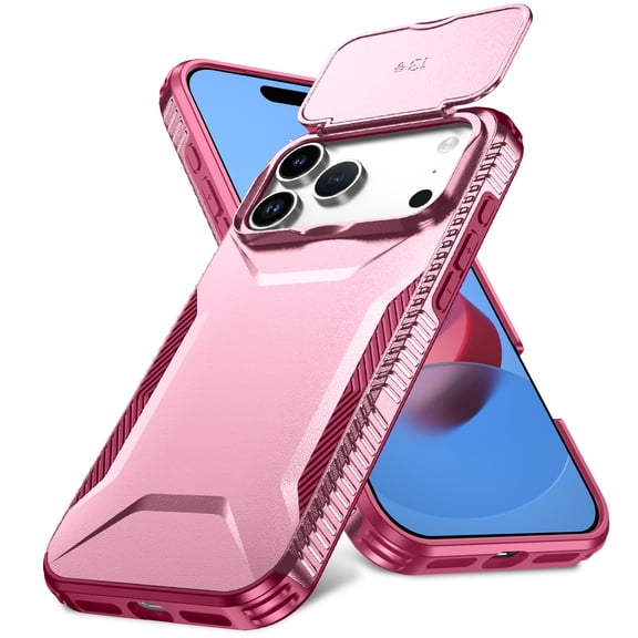 Mynvo Slim Case for iPhone 18 Pro Max, Drop Proof Sliding Camera Lens Protector Bumper Phone Case Shockproof for iPhone 18 Pro Max, Pink