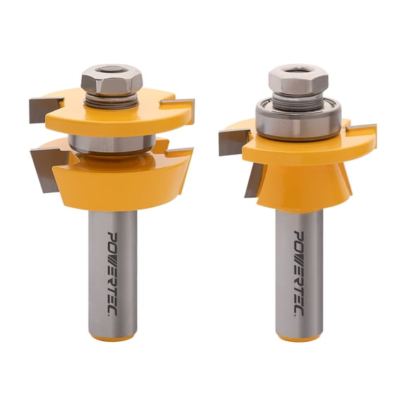 POWERTEC 2PCS Cabinet Door Rail and Stile Router Bit Set, Shaker Profile 1/2" Shank, 1-5/8" Diameter, Tungsten Carbide Router Bits for Woodworking, Anti-Kickback, Router Table Use Only (73069N)