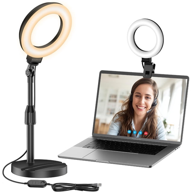 Lámpara anular de escritorio InnoGear 60 LED de 10 W con soporte para videollamadas