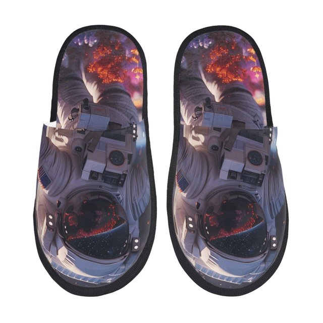 Fotbe Astronaut In Cosmic Garden Pantuflas Peludas para Mujer con Estampado, Zapatillas de Peluche, Zapatos de Invierno para Casa, Uso Interior y Exterior-Medium