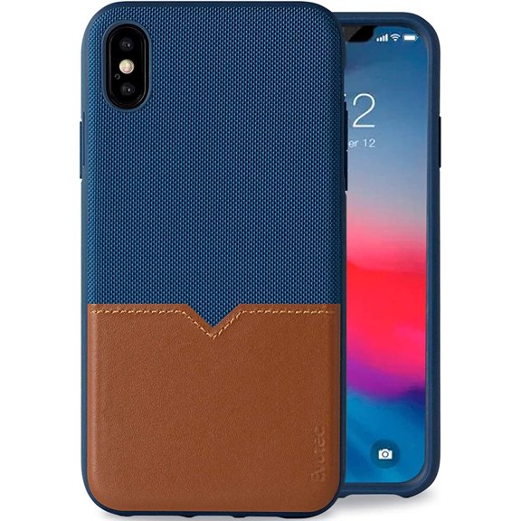 Evutec Unique Heavy Duty Case Compatible with iPhone Xs Max Premium Leather + TPU Shockproof Interior Drop Protective Phone Cover Blue/Saddle (AFIX+ Car Vent Mount Included)