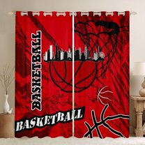 Feelyou Basketball Game Player Curtains Pack of 2 (42x84 Each) for Kid, Cartoon Ball Print Curtains Blackout, Stripes Abstract Maroon Bedroom Curtains, Living Room Curtains Decor