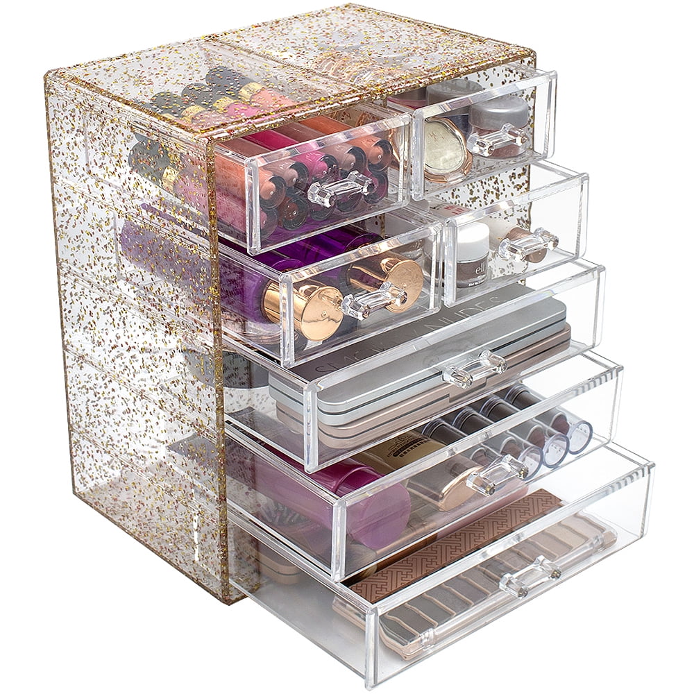 Sorbus Glitter Makeup and Jewelry Organizer Case Display, Clear