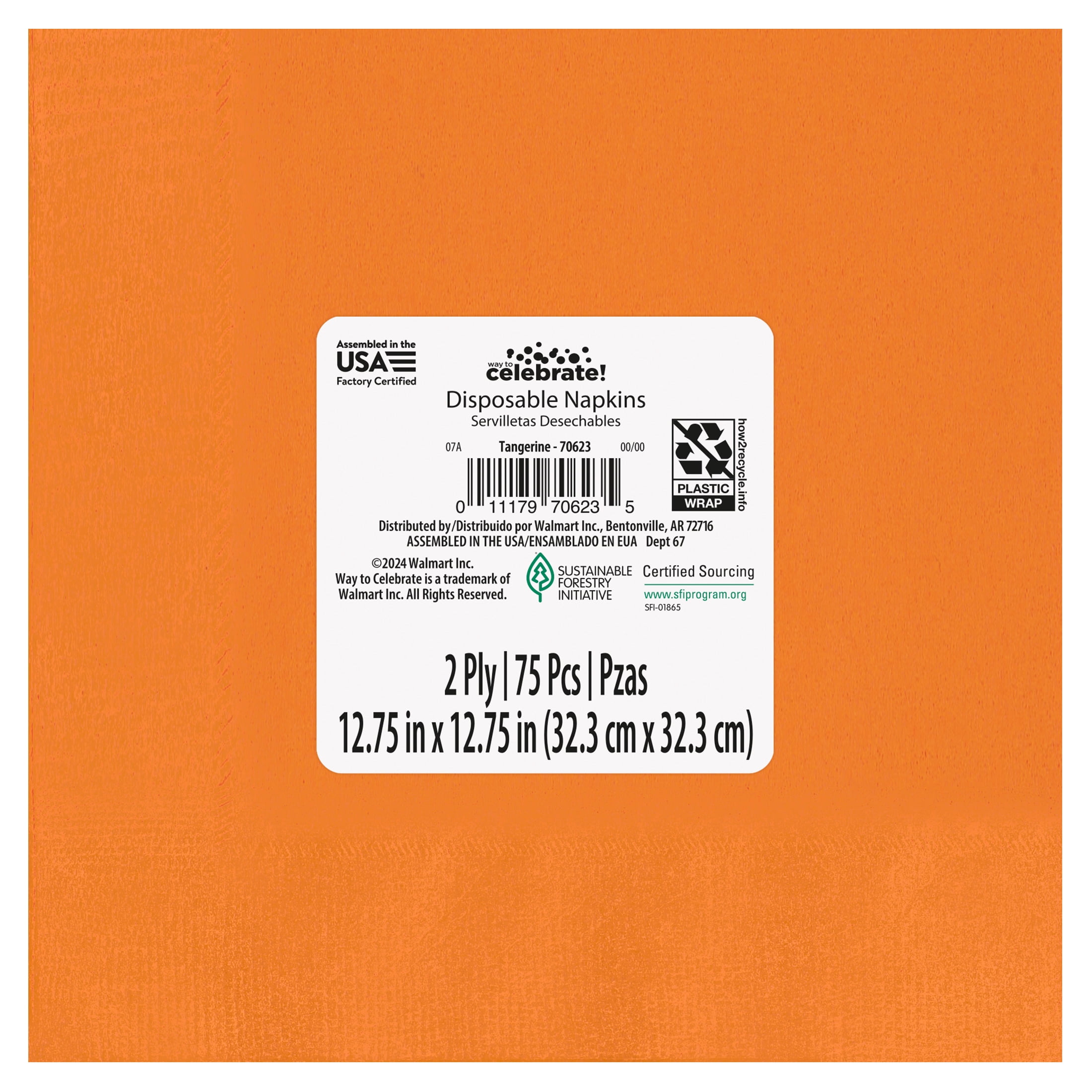 75 Count 6.5 x 6.5IN Orange Paper Napkins, by Way To Celebrate