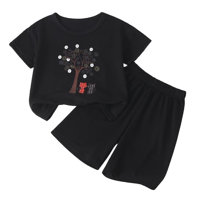 Odeerbi Niños Niñas Lindo Estampado Atlético Conjuntos Manga Corta Camiseta Pantalones Cortos Conjunto Suelto Ropa Deportiva Para 3-12 Años