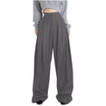 thumbnail image 2 of SELONE Palazzo Pants for Women Petite Dressy Mid Rise with Pockets Polyester Lounge Trousers Ankle Length Baggy Casual Pants Gray L, 2 of 9