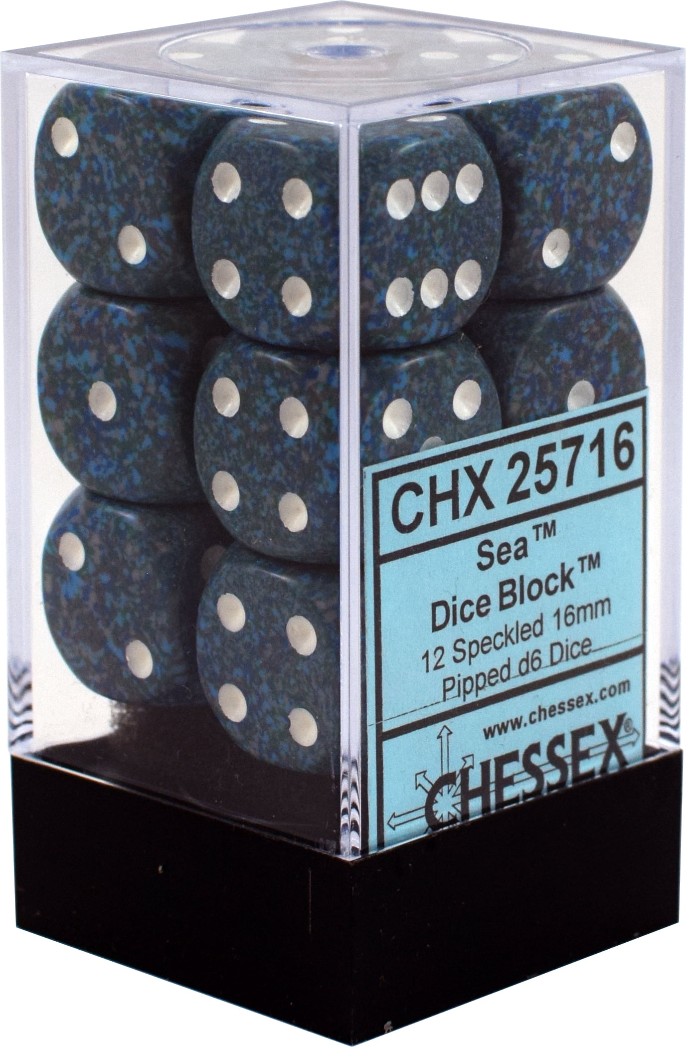 Chessex Dice Sea Speckled with White Pips 16mm D6 12 Die Set CHX 25716 