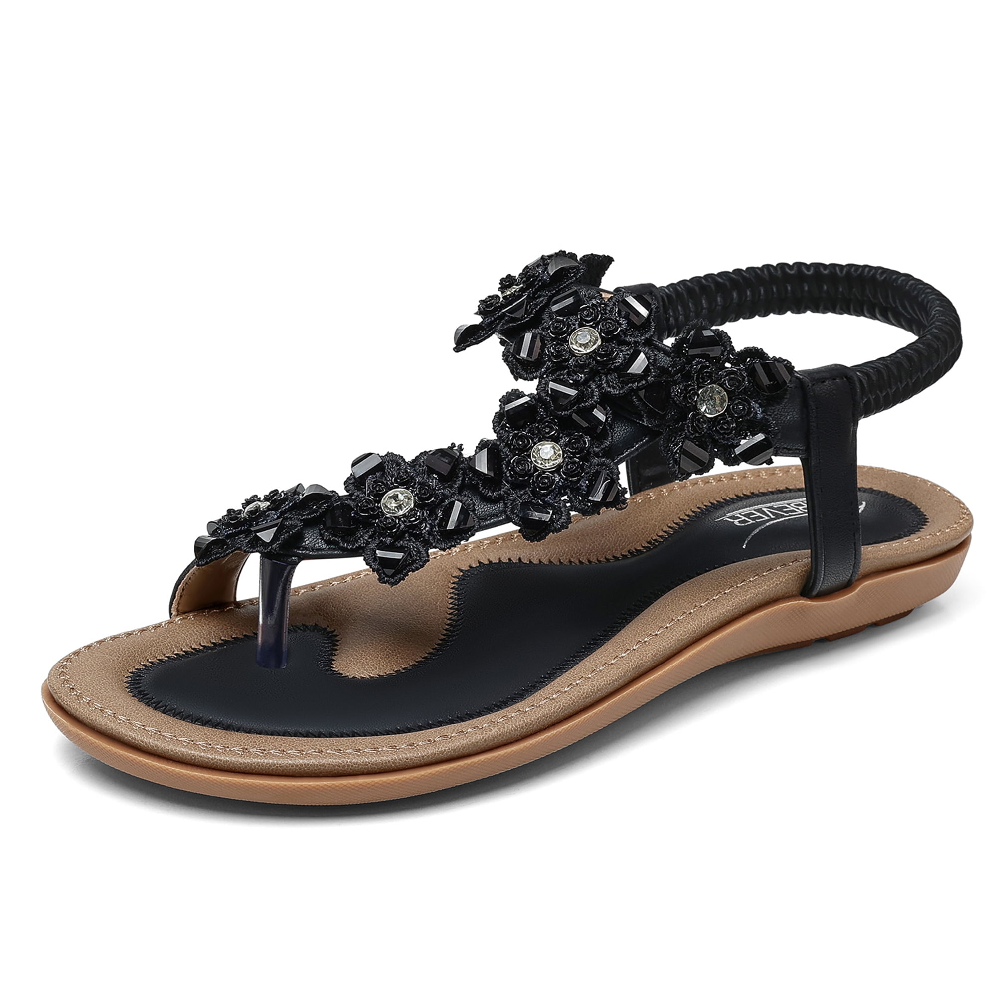 SHIBEVER Flats Sandals for Women Summer Bohemian Elastic Ankle Strap ...