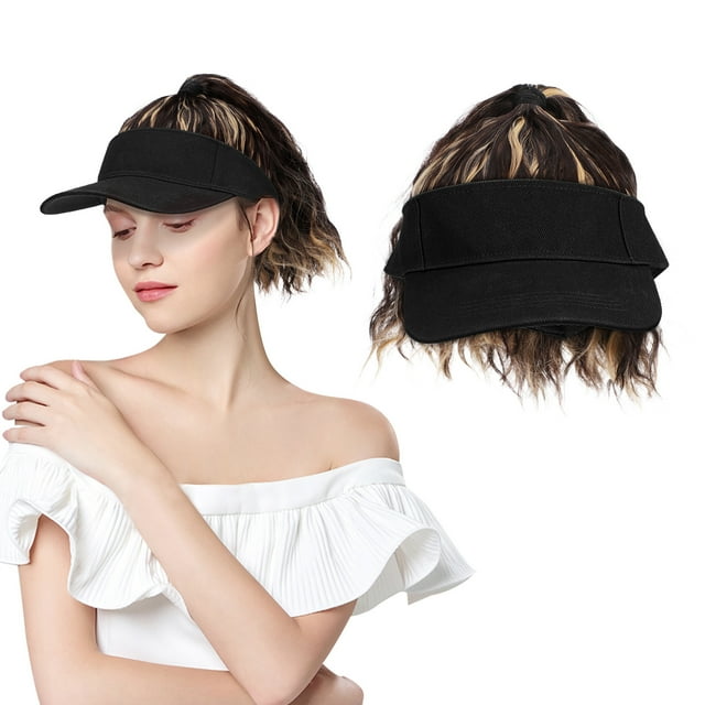 Gorra de béisbol con cola de caballo rizada: Peluca elegante para mujer - Cola de caballo alta con visera para uso diario y fiestas. Peluca sintética.