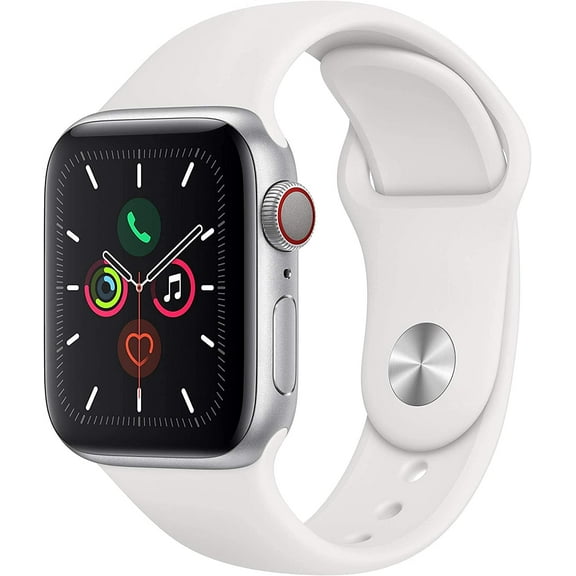 Open Box Apple Watch 5 GPS Cellular 40mm Aluminum Case with White Sport Band