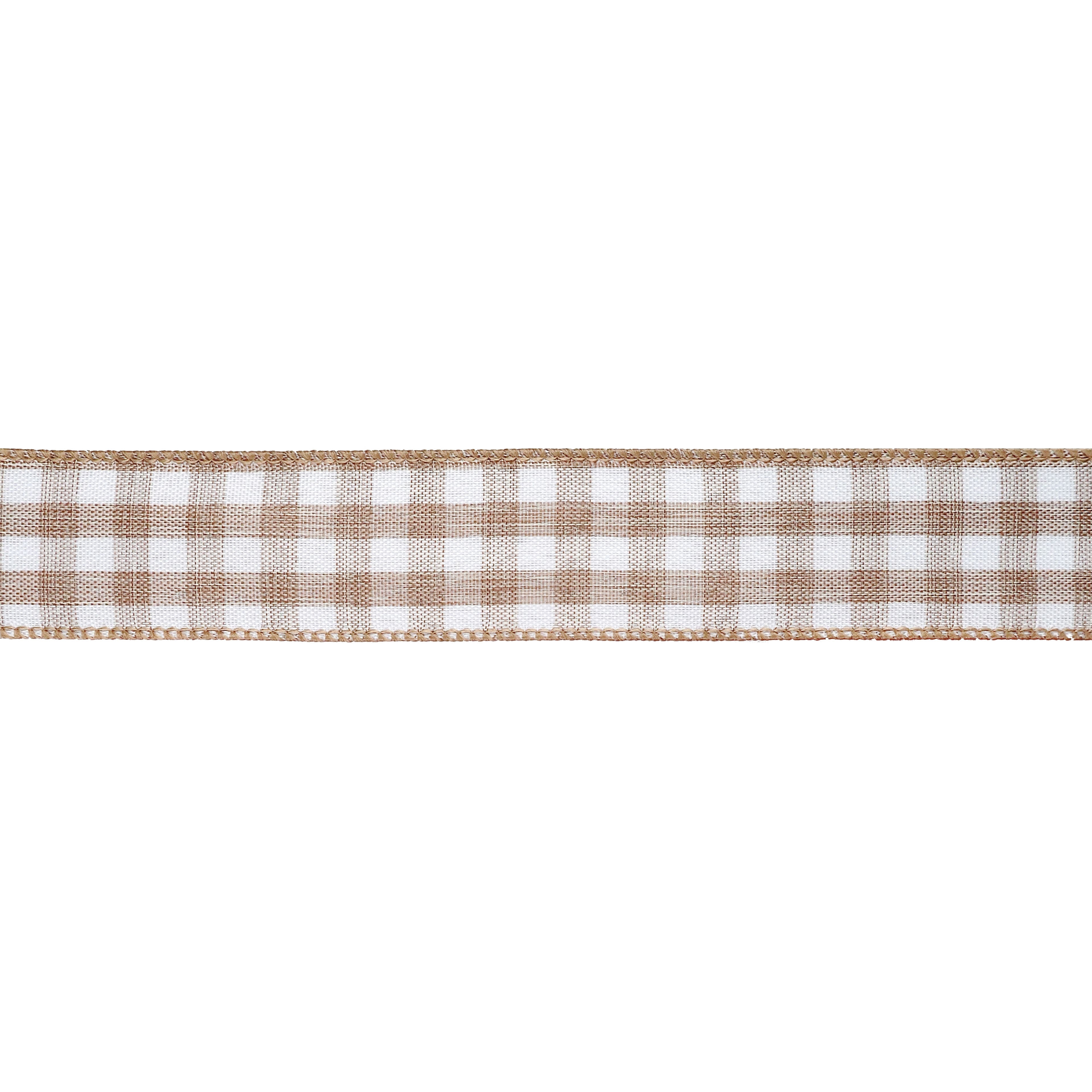 Celebrate It 1.5" x 3yd Natural and White Wired Gingham Ribbon - Classic Polyester Checkered Pattern, Woven Selvage, Ideal for Crafts & Decor, 12 Pack