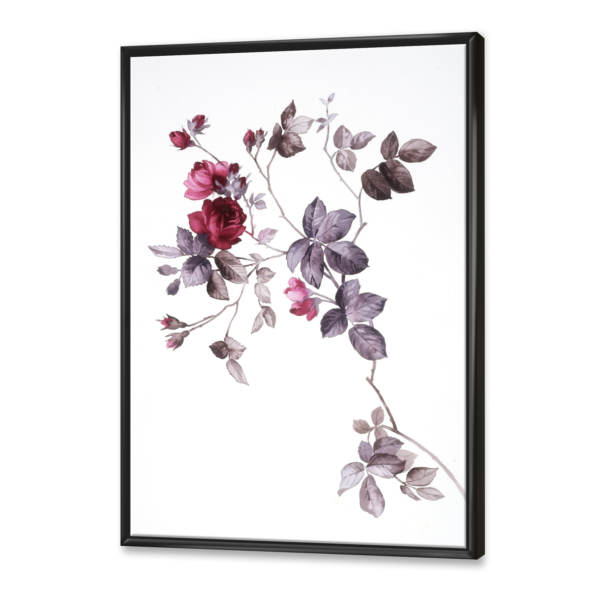 Designart 'Purple Wildflowers On White II' Traditional Framed Canvas Wall Art Print