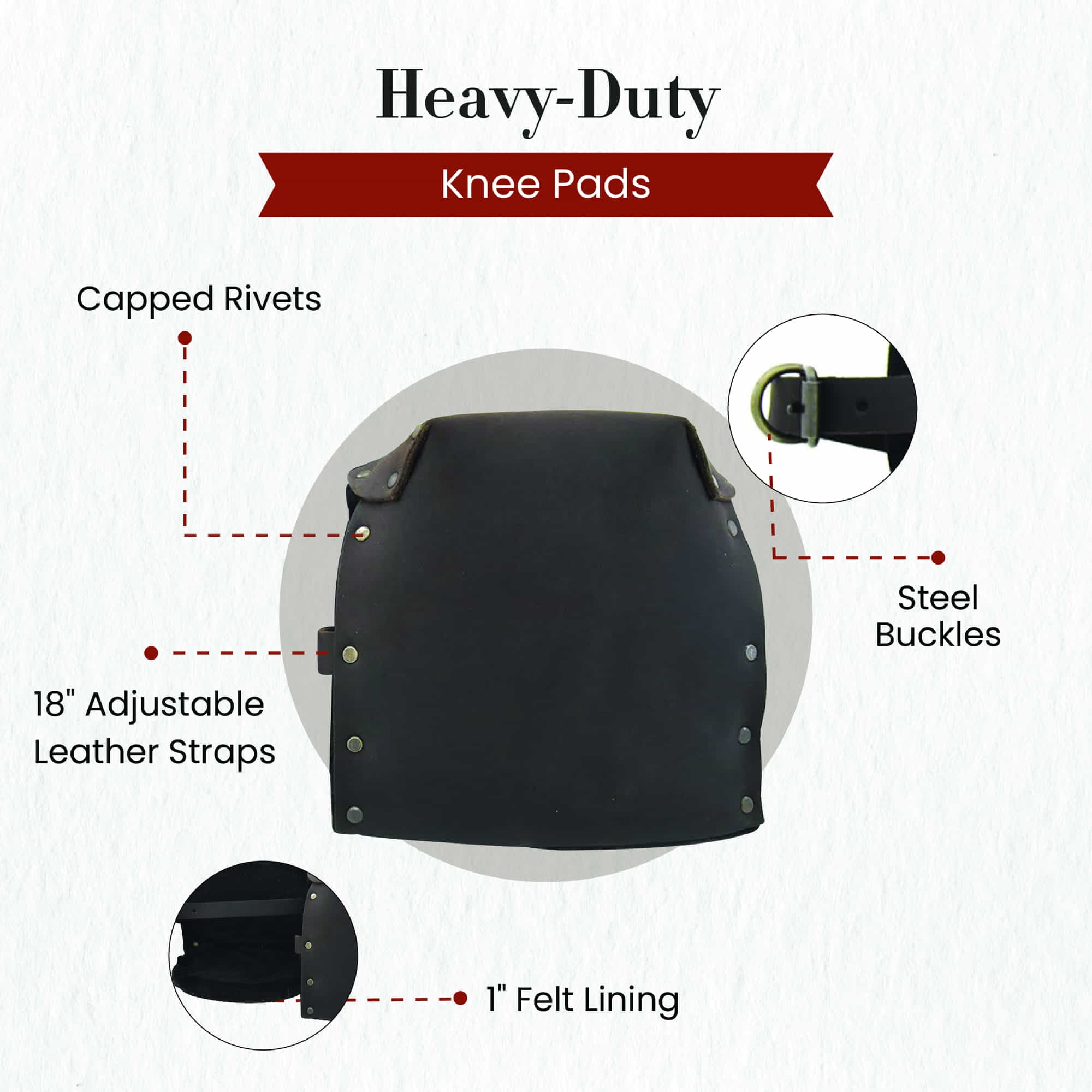 Style N Craft Knee Pads in Heavy Top Grain Oiled Leather
