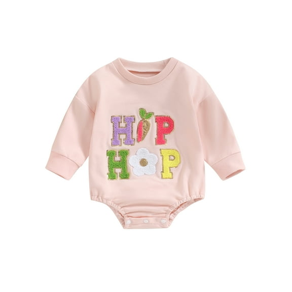 Bagilaanoe Newborn Baby Girl Oversized Romper Sweatshirt Long Sleeve Bodysuits Letter Embroidery Pullover Infant Casual Tee Tops
