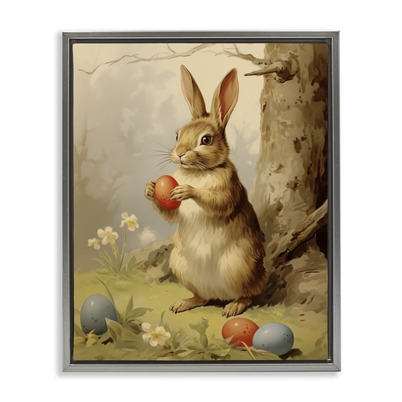 Easter Bunny in Nature Gray Floating Frame Canvas Art, 25 x 31, Made In USA