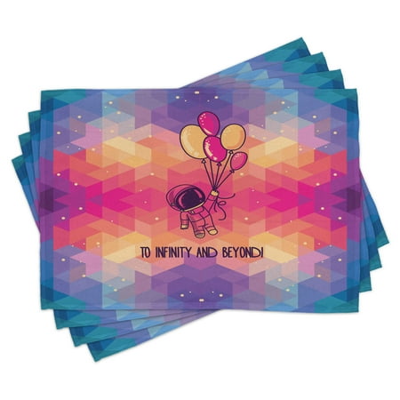 

Astronaut Placemats Set of 4 Cute Doodle Astronaut Flying Cubic Space with Baloons To Infinity and Beyond Washable Fabric Place Mats for Dining Room Kitchen Table Decor Pink Multicolor by Ambesonne