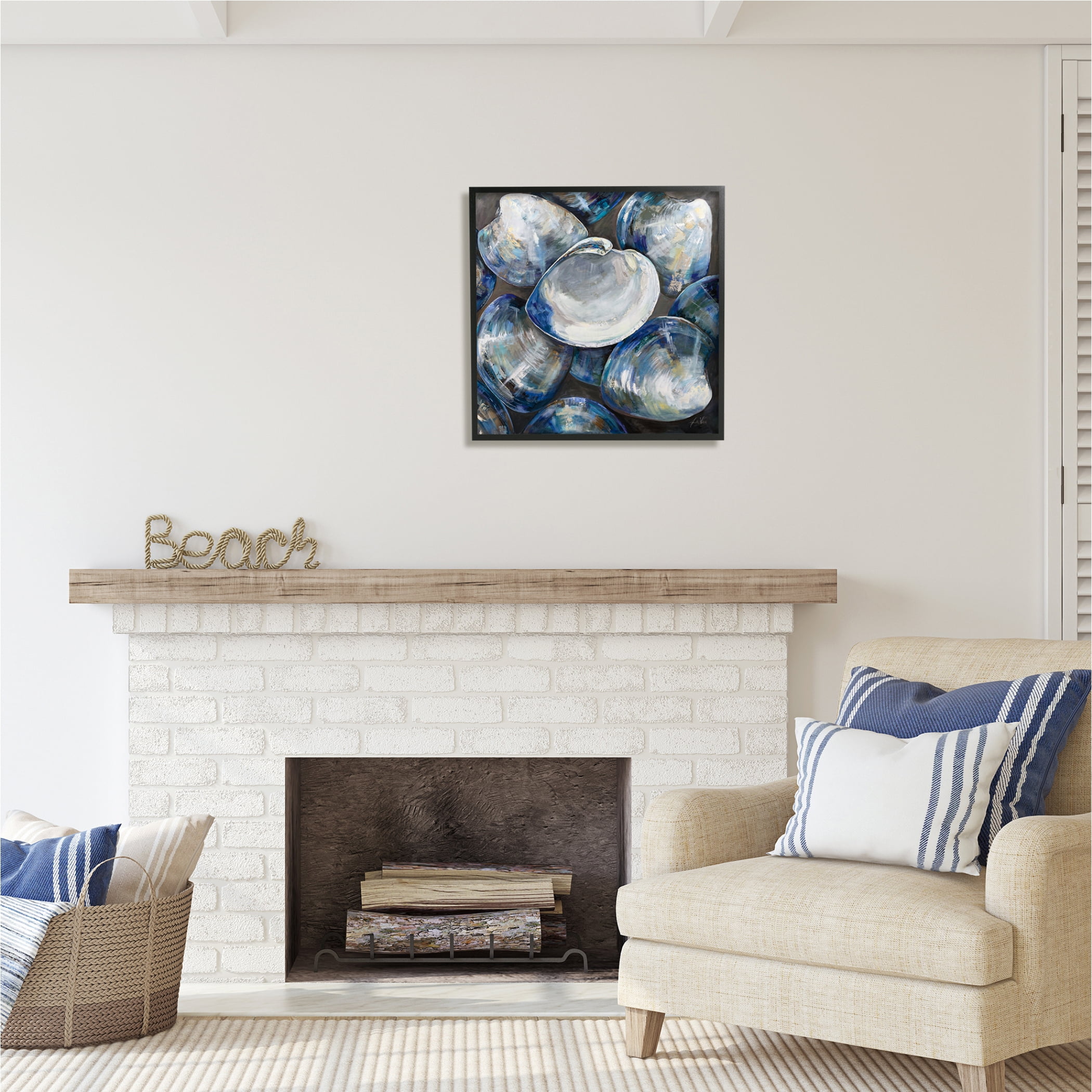 Stupell Industries Clam Shells Painting Animals & Insects Painting Black Framed Art Print Wall Art, 24 x 24