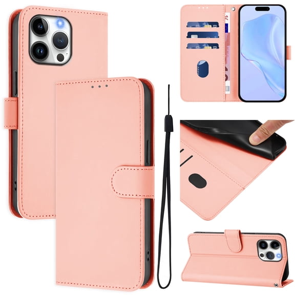 Compatible with iPhone 13 Pro Wallet Case with RFID Blocking Credit Card Holder, PU Leather Folio Flip Kickstand Protective Shockproof Anti-fall Phone Case Cover Women Men,Pink