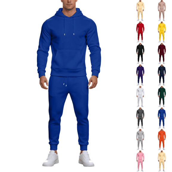 Men's 2 Piece Tracksuit Casual Sweatsuit Hoodie Sweatpant Outfit Dark Blue S