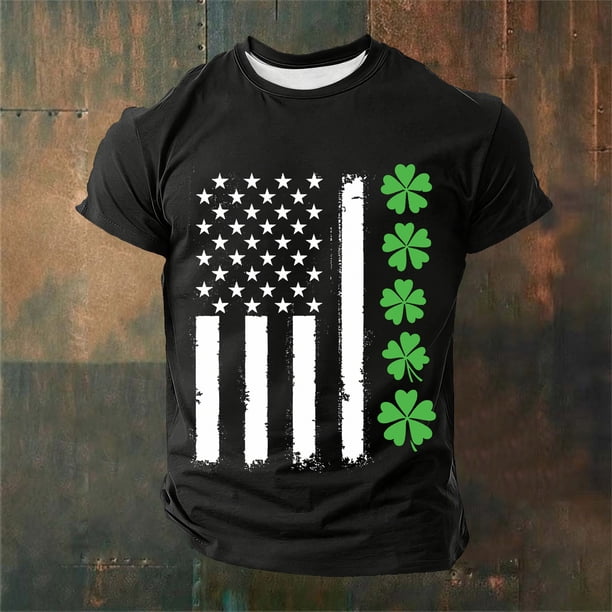 Ceisia Men's St. Patrick's Day American Flag Shamrock T-Shirt | Short Sleeve Crew Neck Casual Tee Gifts