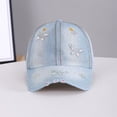 thumbnail image 5 of Ljudmp Womens Mens Vintage Washed Denim Rhinestone Baseball Cap Distressed Frayed Brim Bling Crystal Studded Cowboy Hat Adjustable Sun Hat Blue Pattern A, 5 of 5