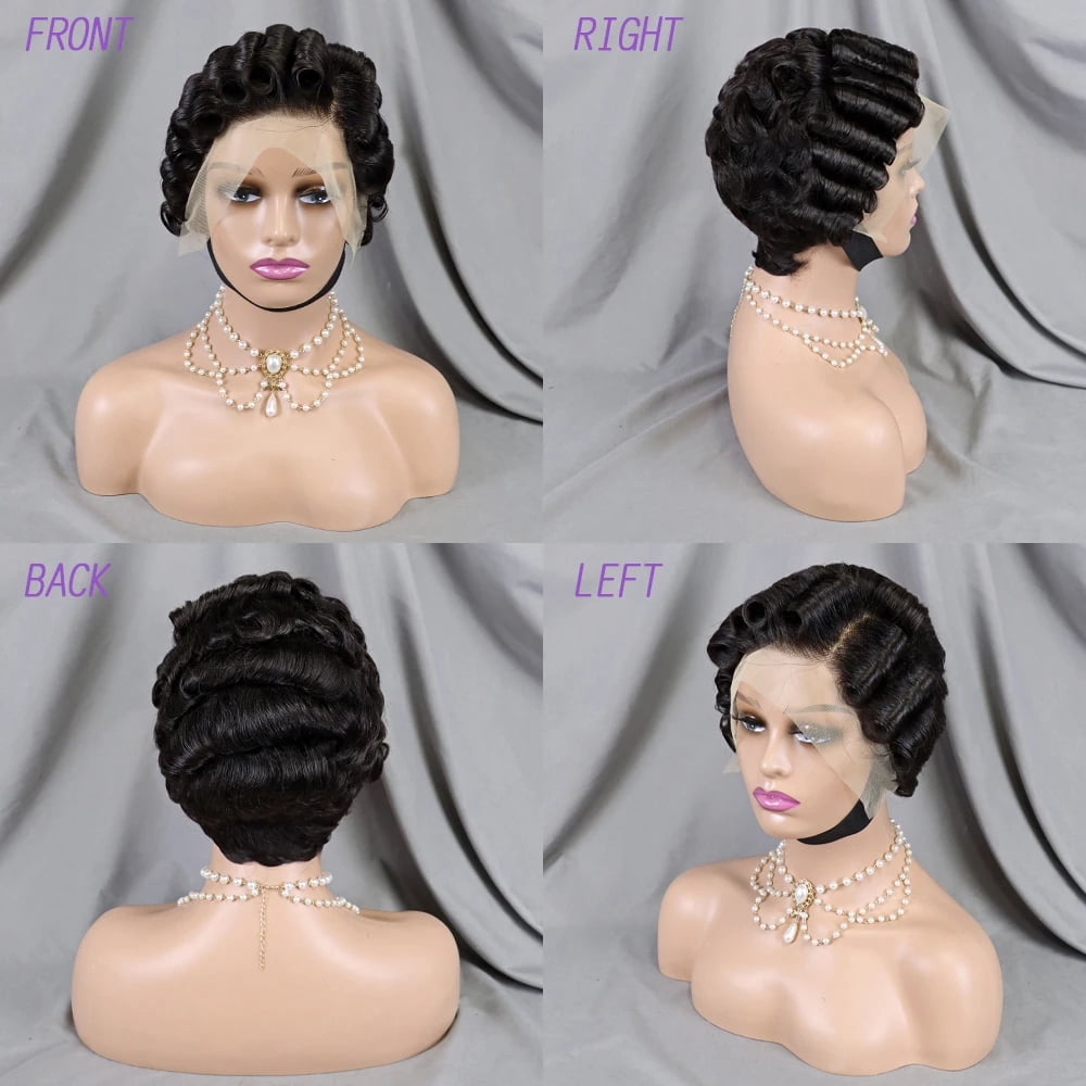 Pixie Cut Wig Short Bob Curly Human Hair Wigs Cheap 13X4 Transparent Lace Natural Black Color Water Deep Wave Lace Front Wig for Women