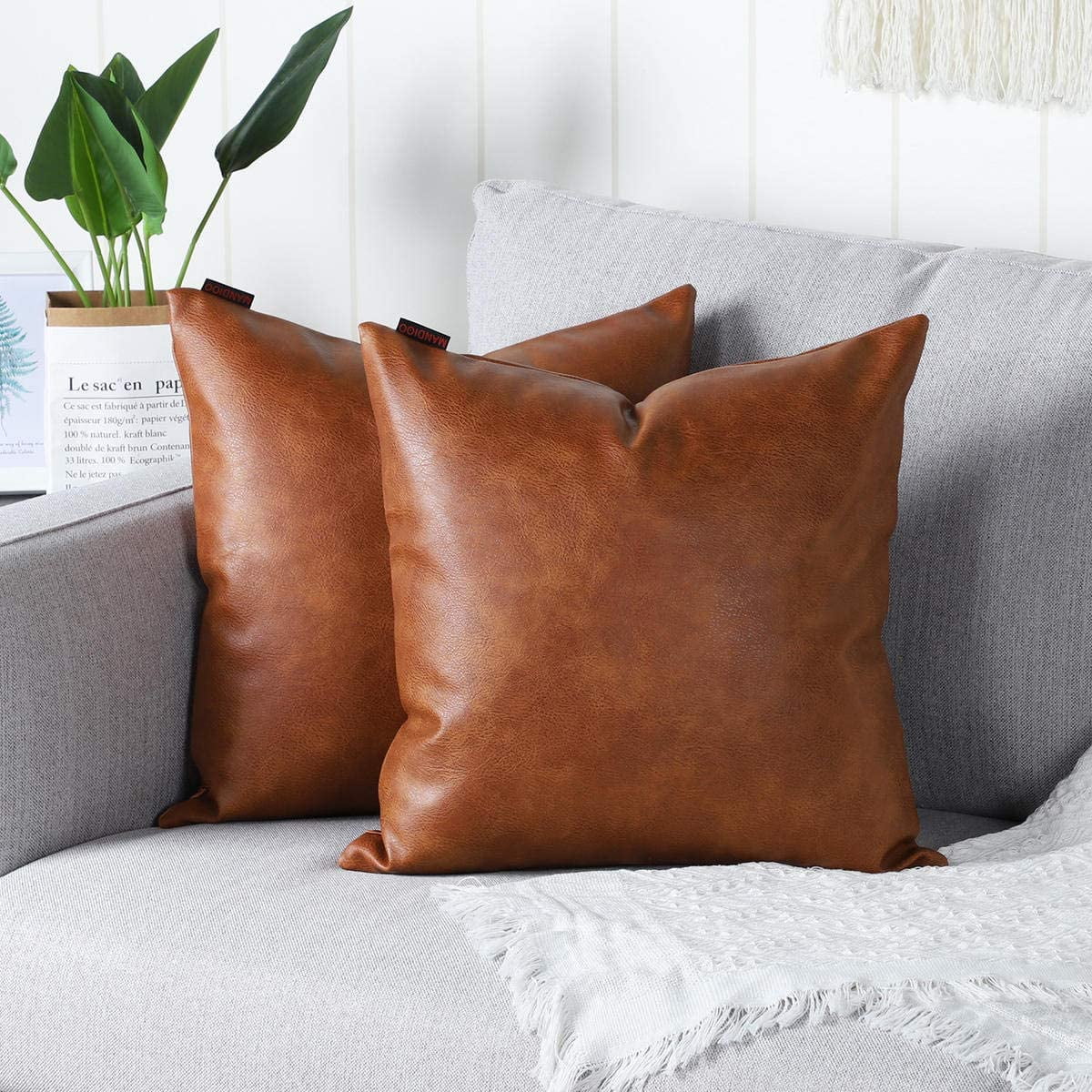 Aeney Modern Leather Pillow Covers 18x18 Set Of 2 For Couch Modern Decor Sofa Pillow Decorative Throw Pillows