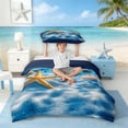 thumbnail image 3 of Manfei Underwater Starfish Seashell Pearl Twin Bedding for Kids Boys and Girls, Coastal Ocean Print Duvet Cover Set, Navy Reversible 2-Piece, 1 Duvet Cover and 1 Pillowcase, 3 of 7