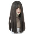 thumbnail image 1 of URCGTSA Peluca de pelo liso de 22 pulgadas de largo para mujer Pelucas de pelo marrón sintético natural con flequillo Peluca de cosplay de fiesta para niña (marrón claro), 1 of 5