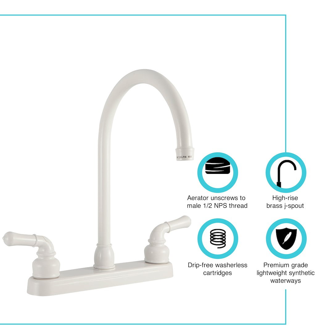 Dura Faucet J-Spout RV Kitchen Faucet - White