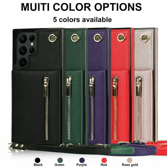 Case For Samsung Galaxy S22/ S22 Plus /S22 Ultra PU Leather Zipper Wallet Card Crossbody Strap Phone Case