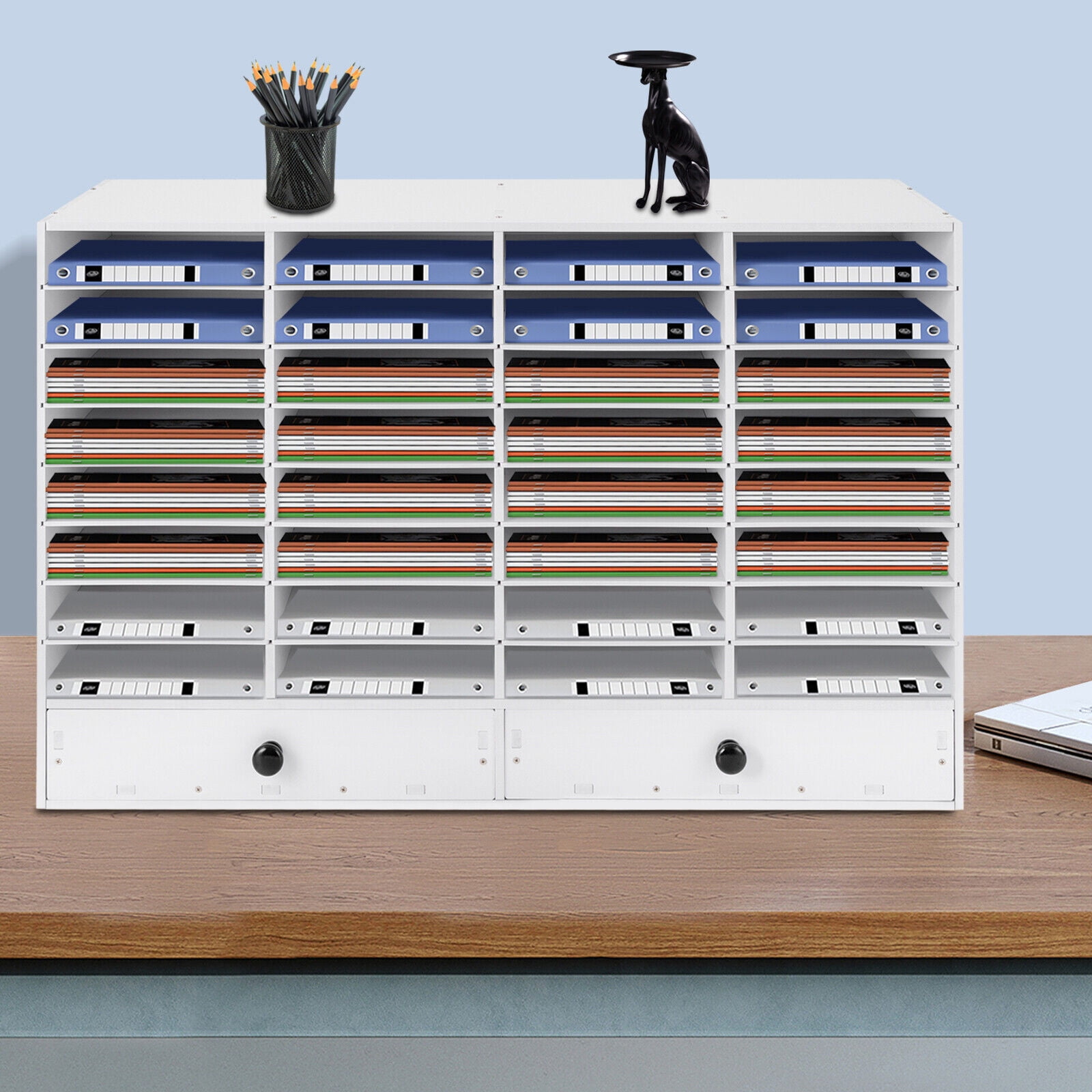 PVC 32 Slots Shelf Organizer Desk Accessories for Folders File Mail Sorter Rack Office, Classroom, Home