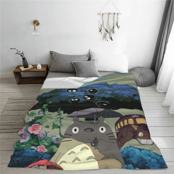 Totoro Cartoon Printing Throw Blanket, All Seasons Flannel Fleece Blanket, Soft & Warm Plush Blankets for Couch Sofa Bed Camping Travel, 40"x30"
