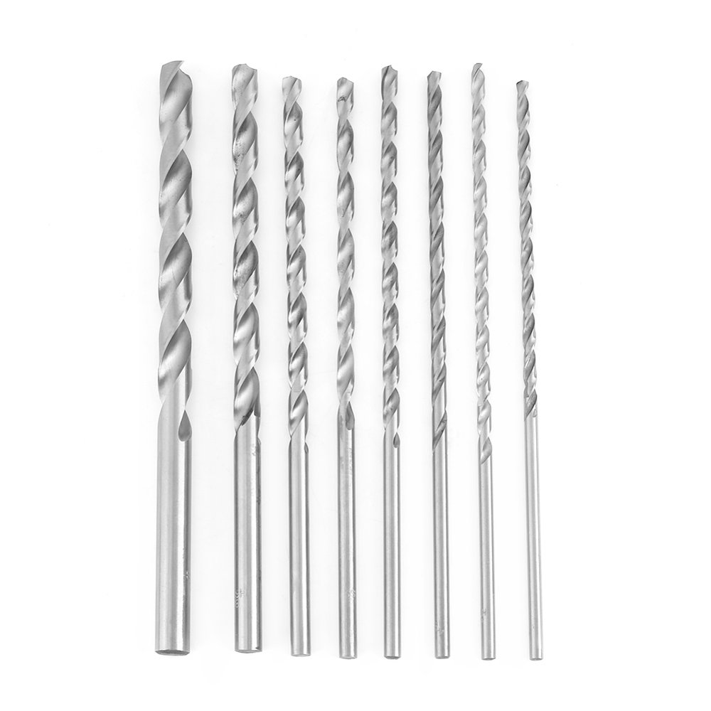 Tebru Spiral Drill Bit, 8pcs Extra Long Highspeed Steel Straight Shank