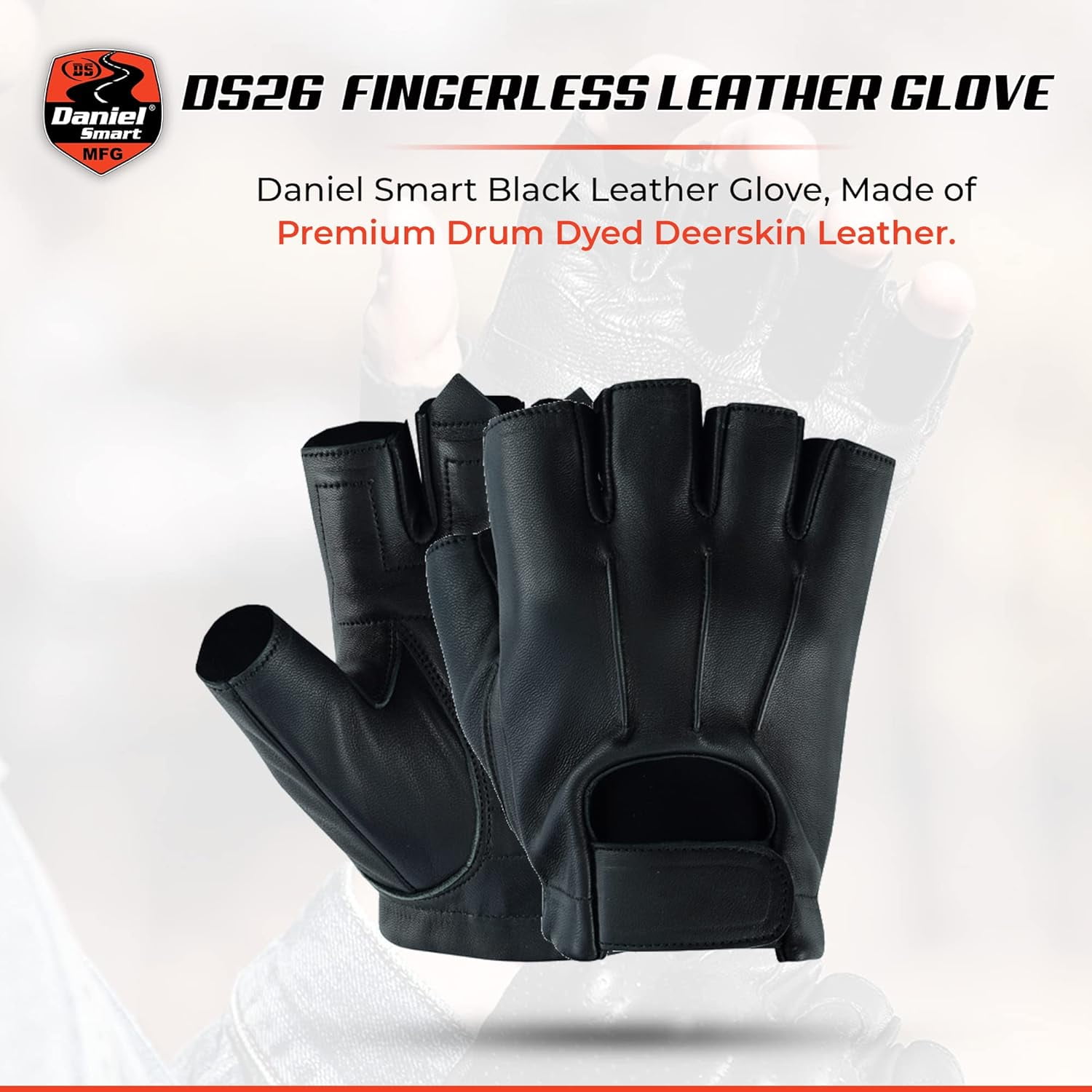 Daniel Smart Deerskin Leather Gloves – Fingerless Motorcycle Gloves with Gel Palm and Wrist Strap