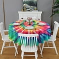 thumbnail image 2 of Colorful Rainbow Tie Dye Spiral Pattern Round Tablecloth 60"x60",Wrinkle Wipeable Table Cloth for Kitchen Dining Room Picnic Patio Party, 2 of 6