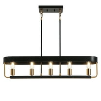 LNC 5-Light 35" Matte Black and Gold Modern Linear Large Hanging Kitchen Island Light