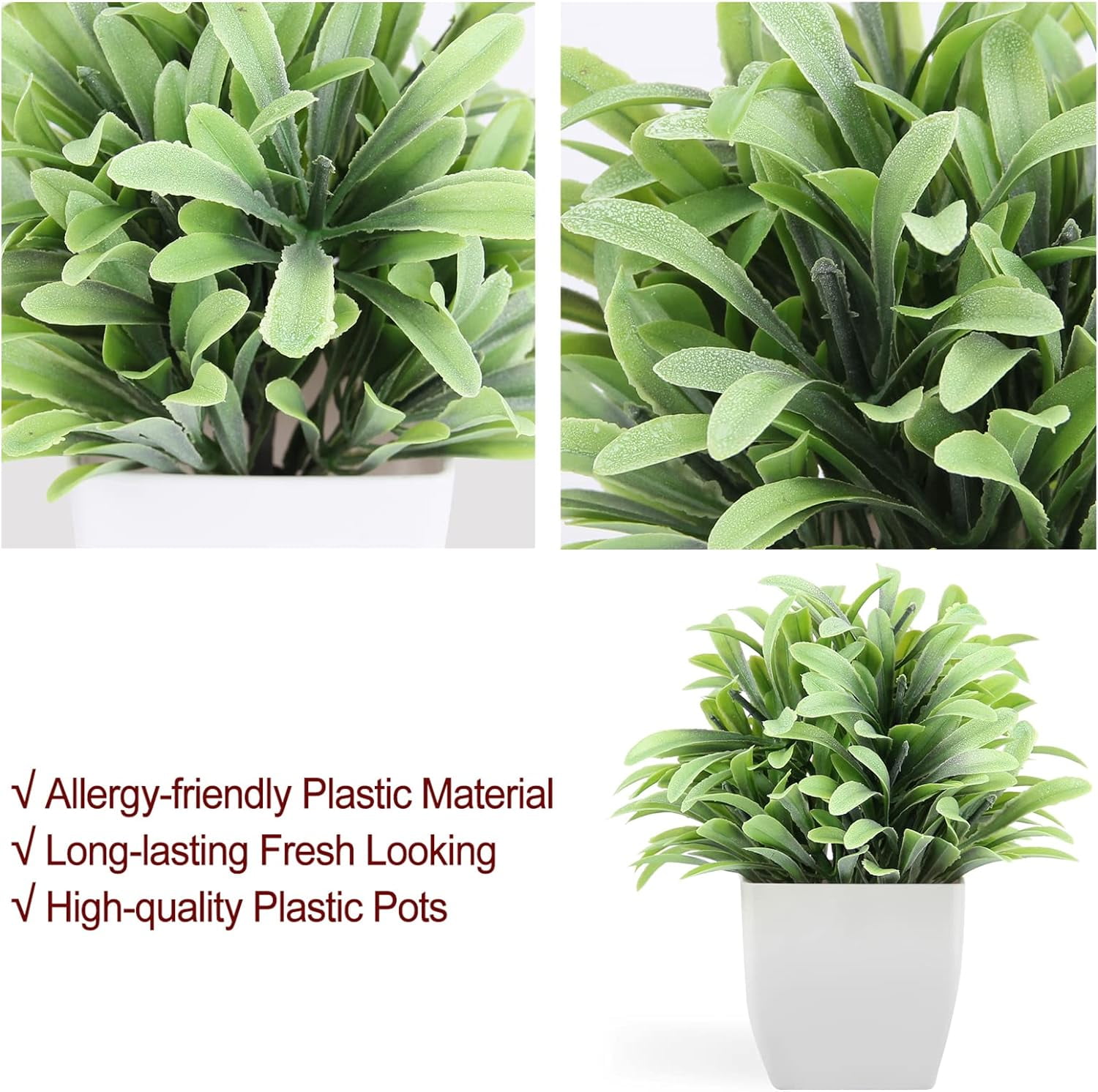 Artificial Plants Mini Fake Potted Plants, 8 pcs Small Eucalyptus Potted Faux Decorative Grass Plant with White Pot for Home Decor, Indoor, Office, Desk, Shelf, Table Decoration