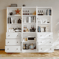 thumbnail image 2 of RichYa Vertical File Cabinet, 3-Tier Modern Bookshelf with 3 Large Drawer, Wood Filing Cabinet with Open Storage Shelf, Glass Doors and Fixed Storage Shelves for Home Office, White, 2 of 8