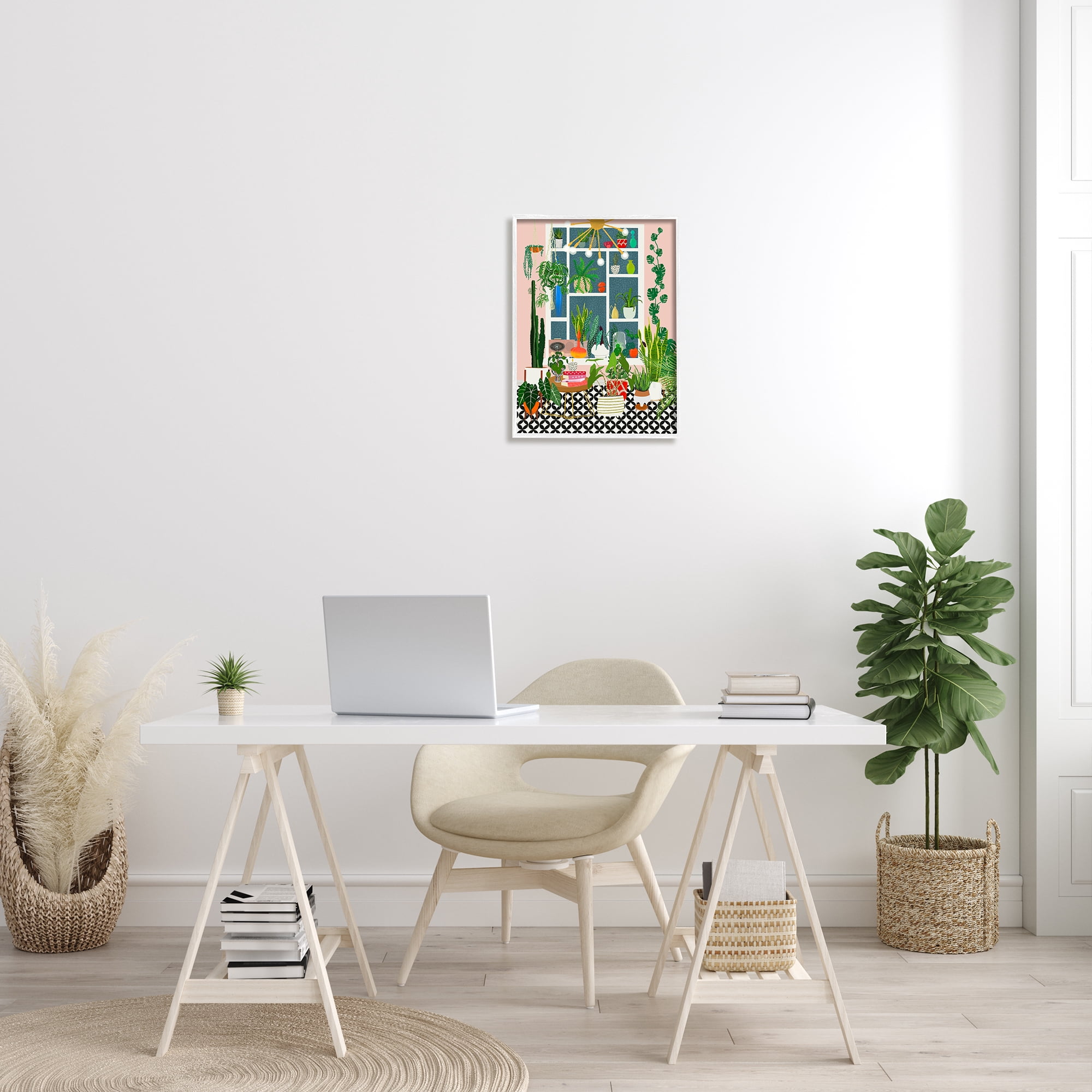 Stupell Industries Modern Chic Home Interior Plant Lover Sanctuary Botanical & Floral Painting White Framed Art Print Wall Art, 16 x 20