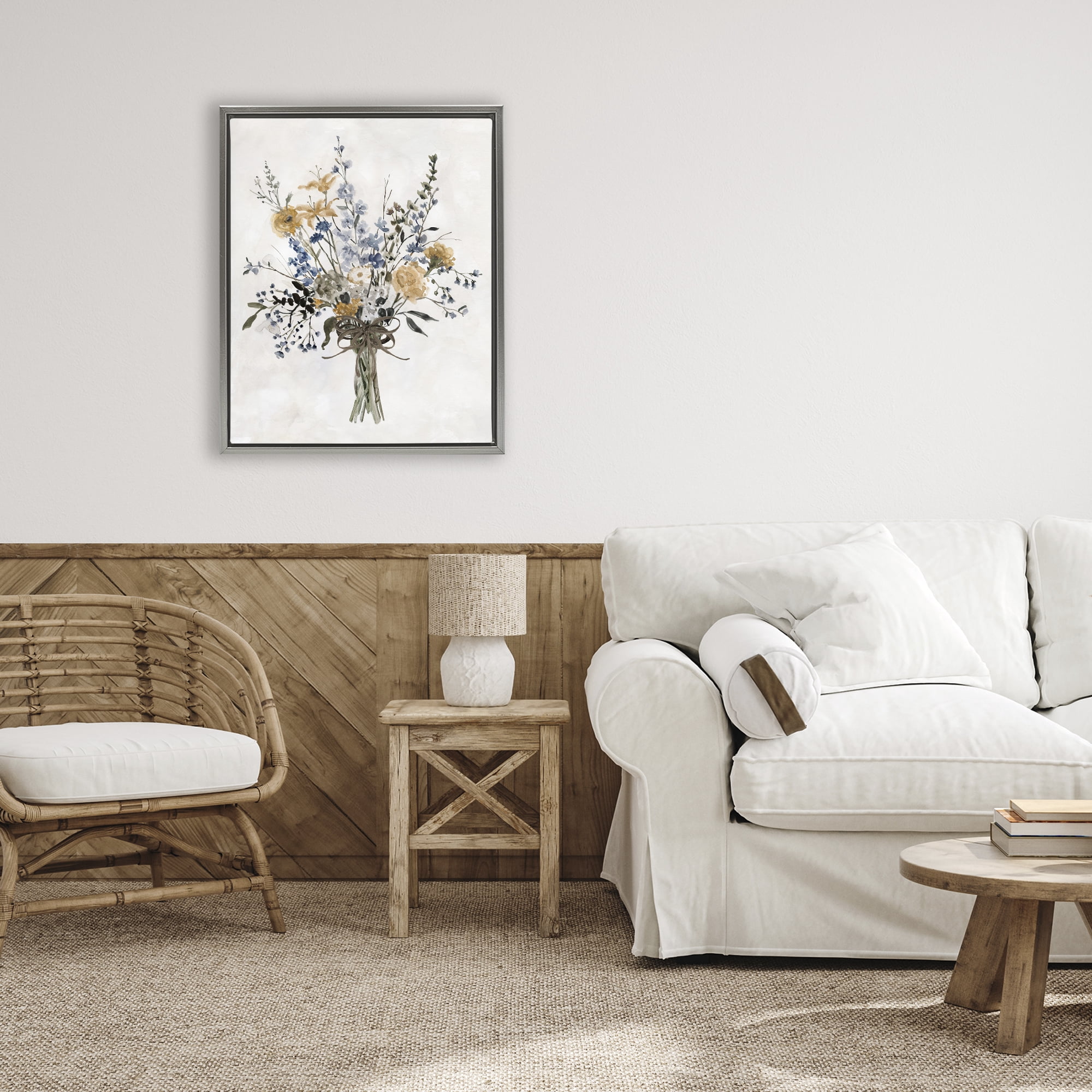 Stupell Industries Delicate Botanicals Bushel Gray Framed Floater Canvas Wall Art, design by Carol Robinson