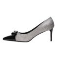 thumbnail image 2 of FSJ Women Classic Bowknot Pointed Closed Toe Slip On Pumps Thin Slim Mid Heels Pumps Ladies Office Party Wedding Dress Shoes Size 13 Glitter, 2 of 4
