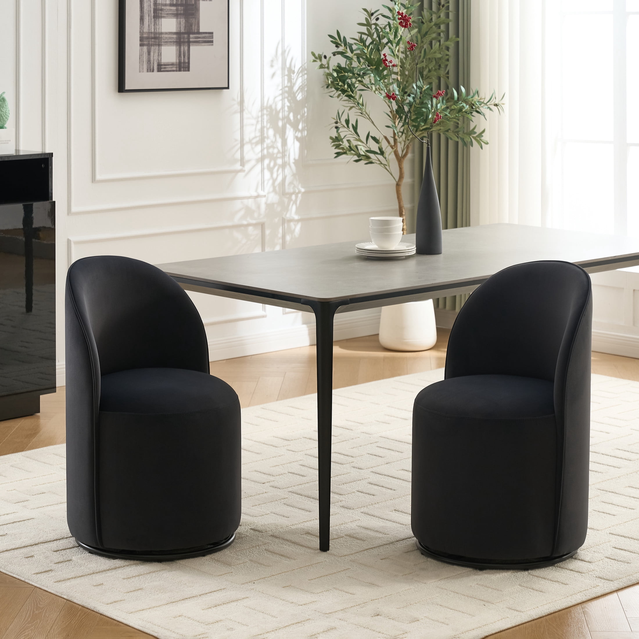 Noble House Mid Century Modern Velvet Swivel Barrel Dining Chair, Set of 1, Dark Gray